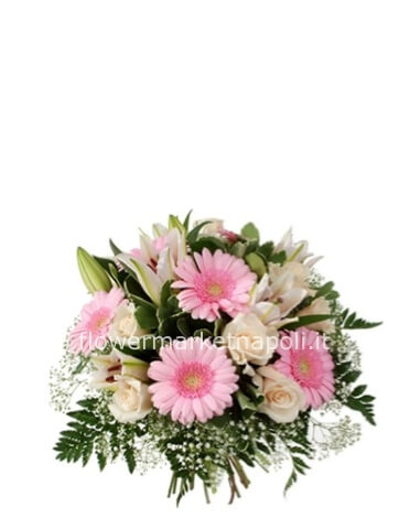 cestino rose e lilium rosa